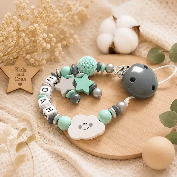 Attache tétine-menthe a l'eau Noah personnalisable