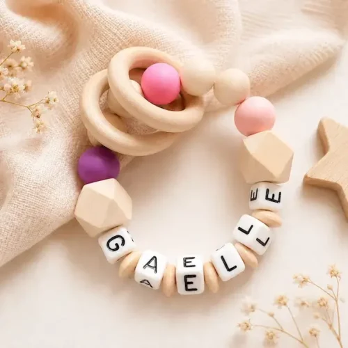 Hochet bebe au naturel silicone bois anneau de dentition Kids and Crea