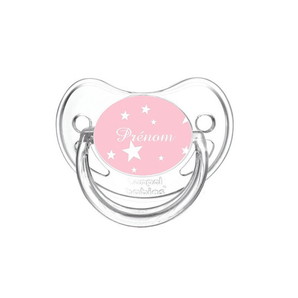 Tétine rose Etoiles 1 tétine personnalisée motif étoiles rose tendre physiologique