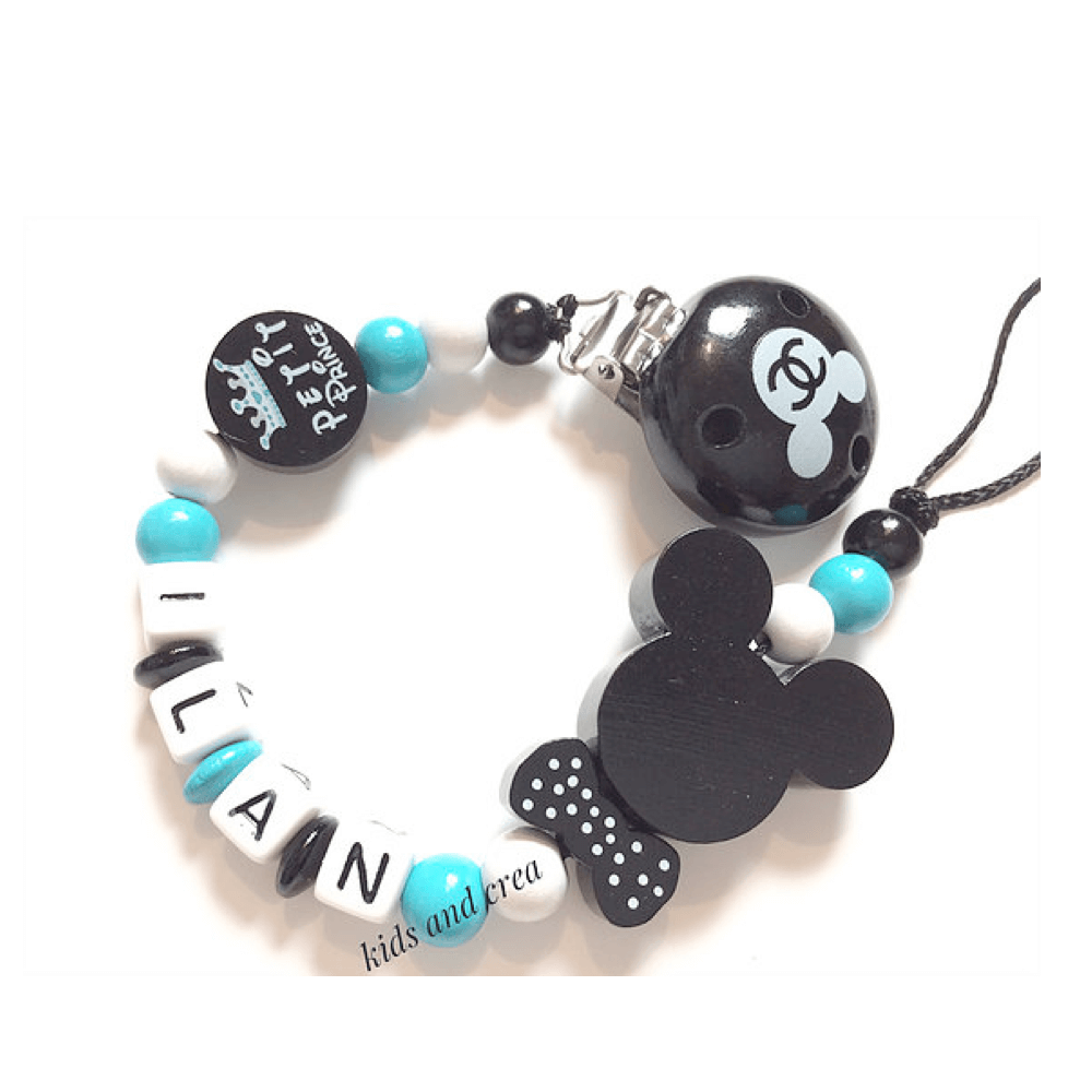 Attache Tetine - Modèle G11 - Attache tetine 1 attache tétine personnalisé disney en bois coloris bleu et noir Ilan