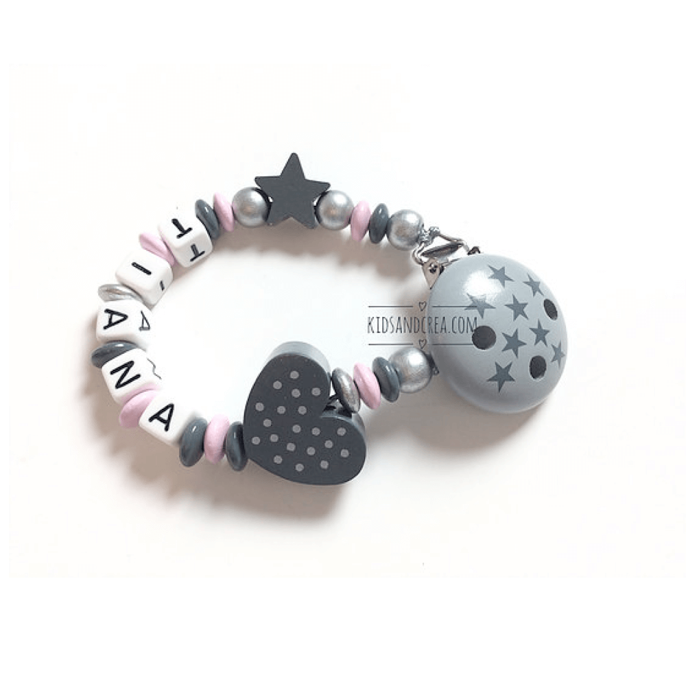 Attache tétine - Modèle Tiana clip etoile 1 attache tétine personnalisé bois coeur Tiana