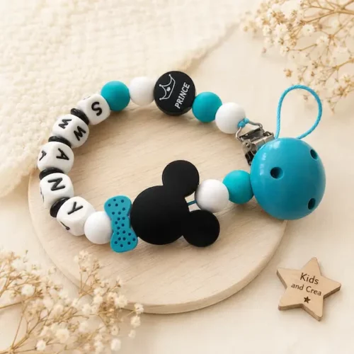 Attache tétine personnalisée silicone garçon mickey bleu