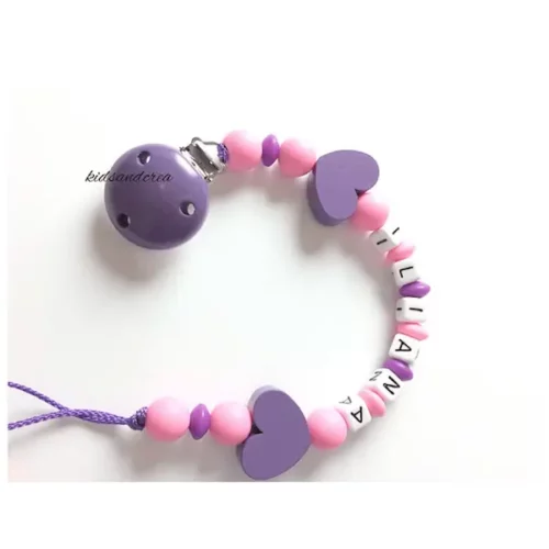 attache tetine silicone violet 2 coeurs