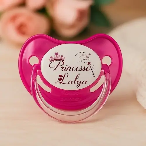 Tetine personnalisée paillettes princesse 1 tétine personnalisé bébé dessin princesse physiologique silicone