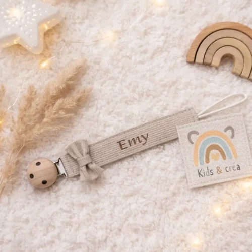 attache tétine velours personnalisée beige