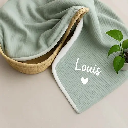 Couverture bébé personnalisée coton polaire vert sauge