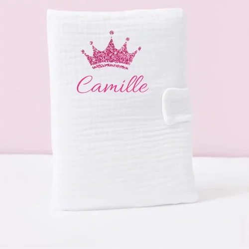 Protège carnet de Santé personnalisé – couronne rose