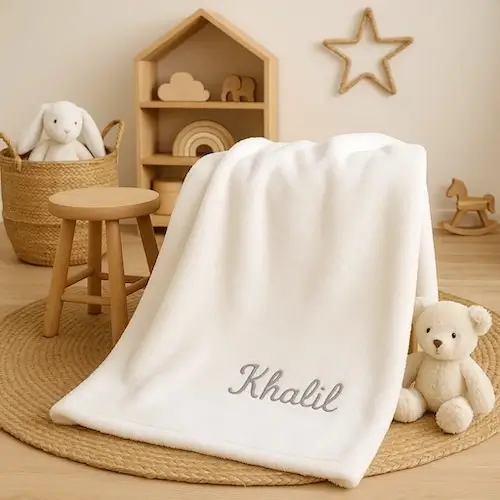 Couverture bébé polaire blanche personnalisée