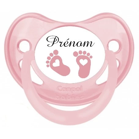 Tétine personnalisée bébé avec prénom et motif petits pieds