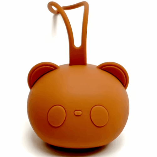 Étui tétine silicone terracotta avec anse souple, boîte bébé sans BPA pour sucette, hygiénique et nomade pour sac ou poussette.