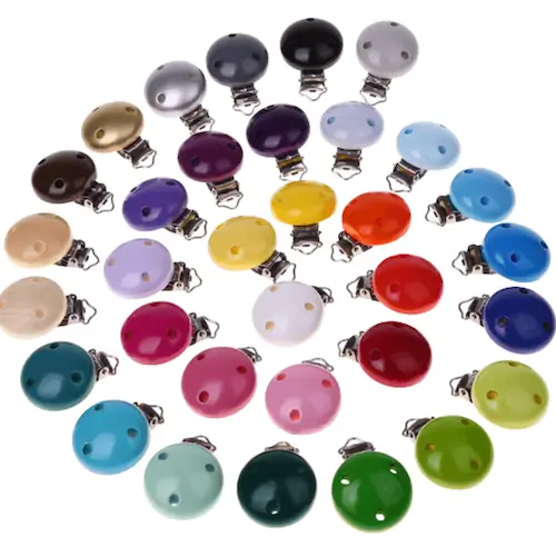 Clip bois 3 trous 35 mm pour creation et confection attache tétine fait main pince acier