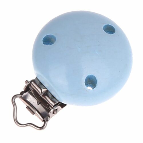 clip attache tétine bleu ciel en bois