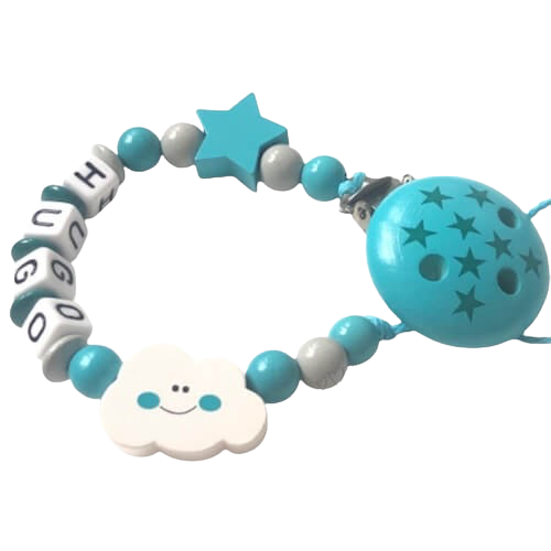 Attache tétine garçon nuage personnalisée gris clair
