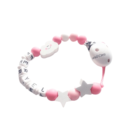 attache tétine fille nuage et étoile silicone rose Feryel