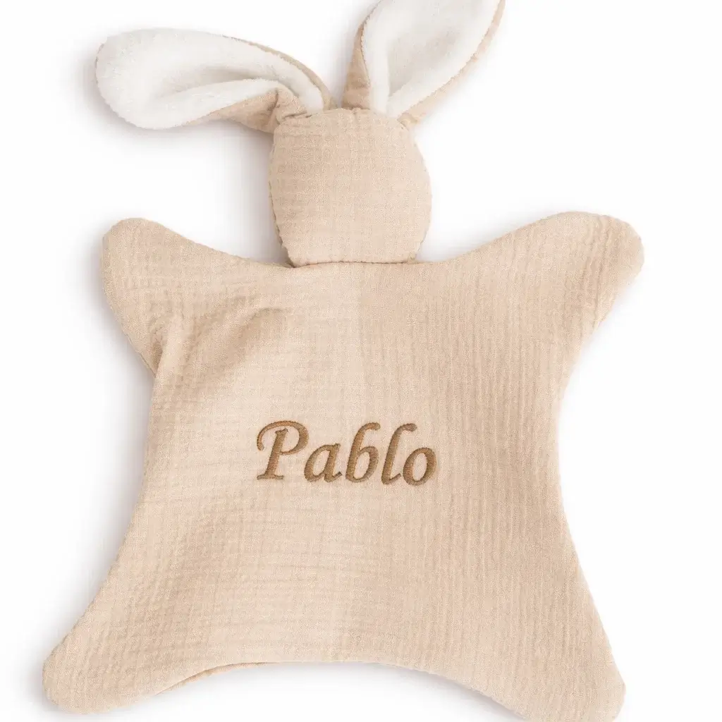 Doudou lapin gaze coton personnalisé 1 doudou lapin gaze de coton personnalisé prénom