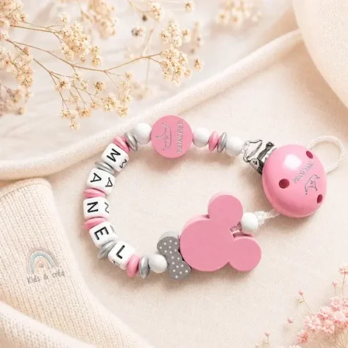 attache tétine fille ainsi Disney personnalisée rose Minnie Kids and crea