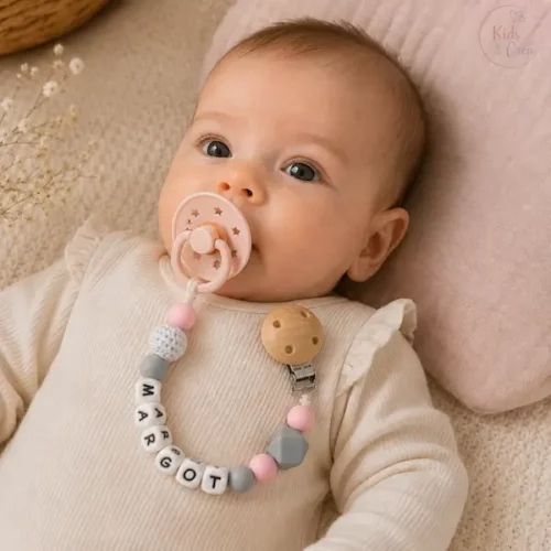 attache tétine Mam silicone rose fille personnalisée Kids and Crea