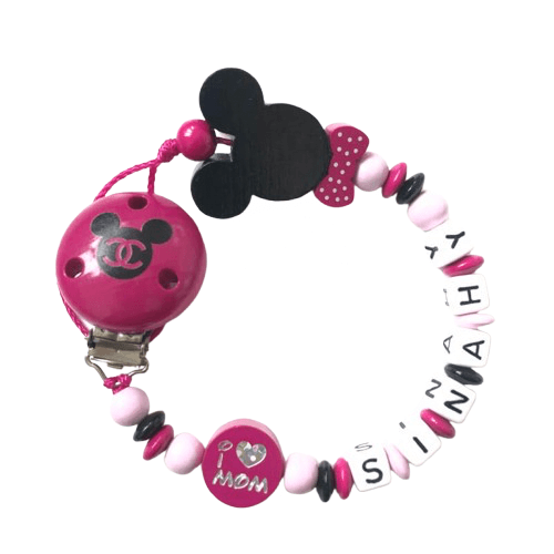 attache tétine disney minnie logo fuchsia