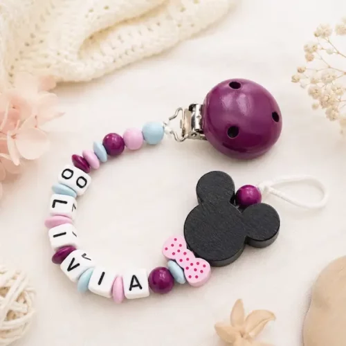 attache tetine fille minnie inspi disney bois violet kids and crea