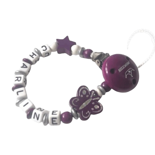 attache tetine fille papillon violet princesse
