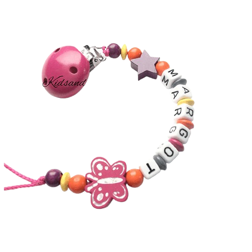 attache tétine papillon orange fille bois