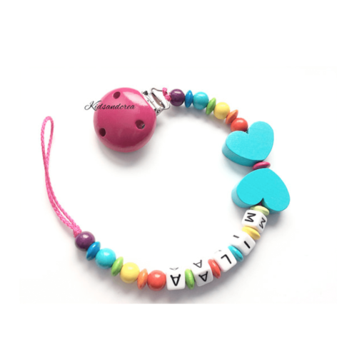 attache tétine personnalisée papillon turquoise fille