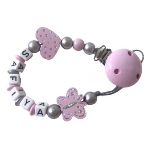 attache tetine personnalise papillon argenté