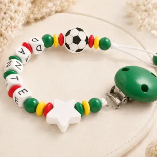 Attache sucette personnalise football equipe Sénégal en bois Kids and Crea
