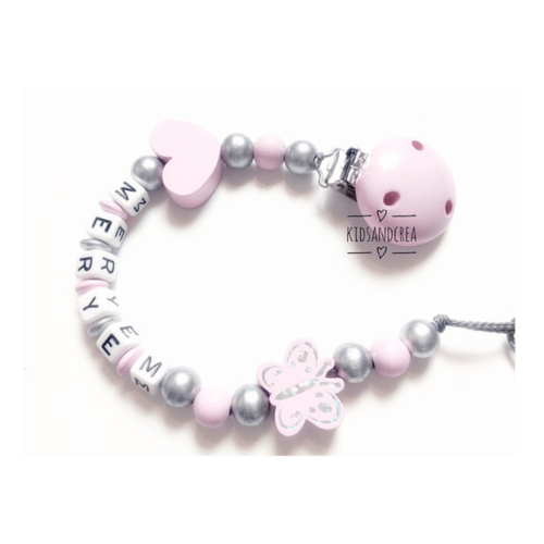 attache tétine cœur rose pastel personnalisée bébé