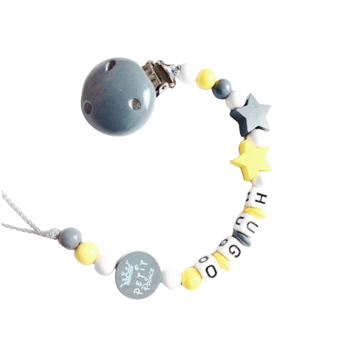 attache tutute prénom jaune et gris prince