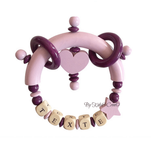 hochet bois bébé personnalisé rose violet