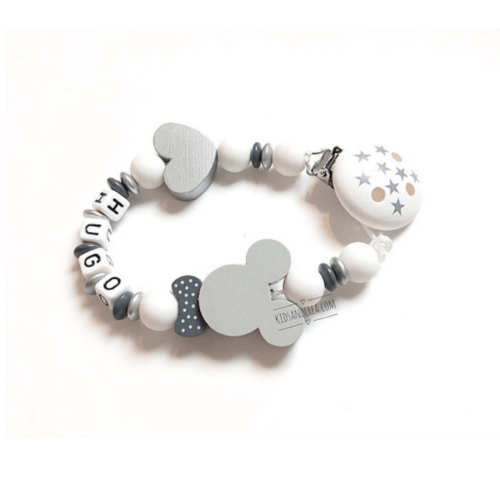 attache tétine disney prénom au choix motif mickey Hugo