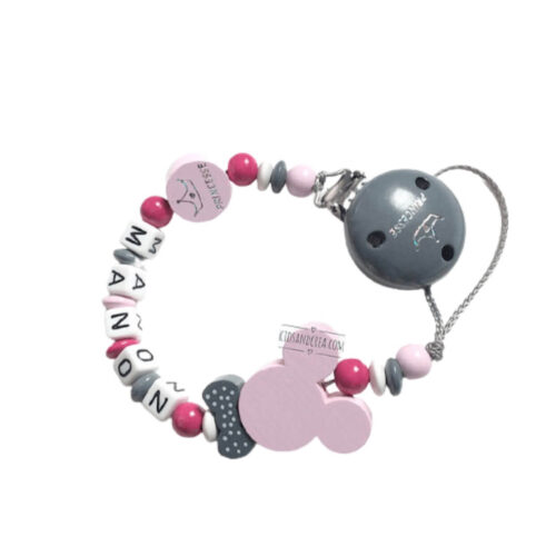 attache tétine disney en bois prénom au choix motif minnie Manon