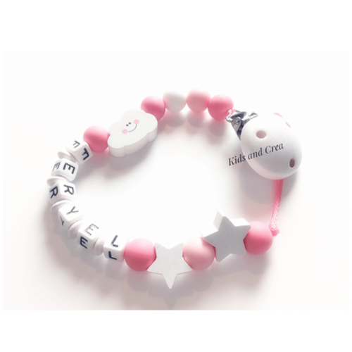 Attache tétine silicone - Nuage Feryel attache tétine silicone fille à personnaliser Feryel