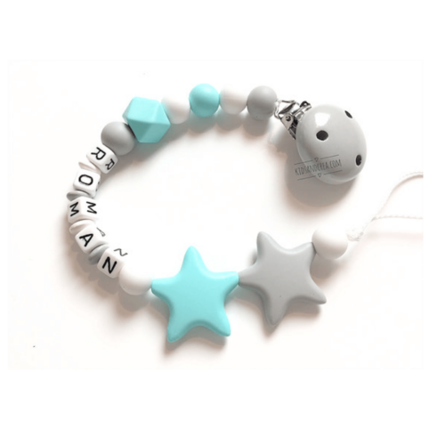 attache tétine en silicone personnalisable motif étoiles