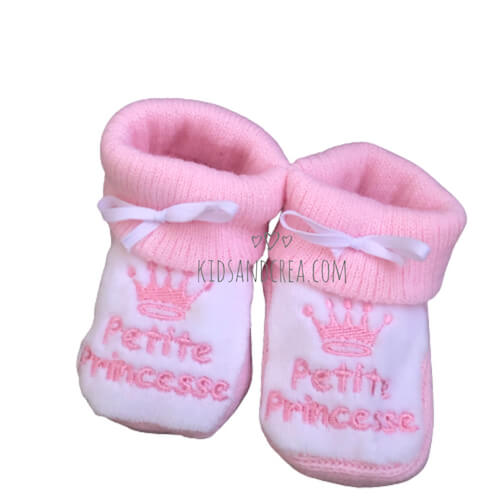 chausson-bebe-fille-tricot princesse rose