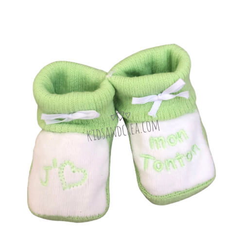 chaussons-bebe-tricot-vert-brodes tonton