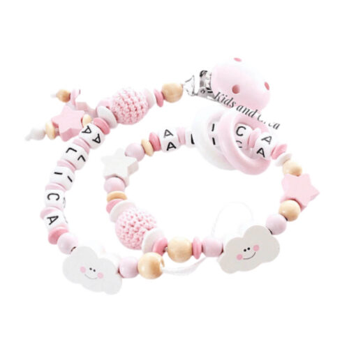 kit coffret attache tétine personnalisables fille en bois Alicia