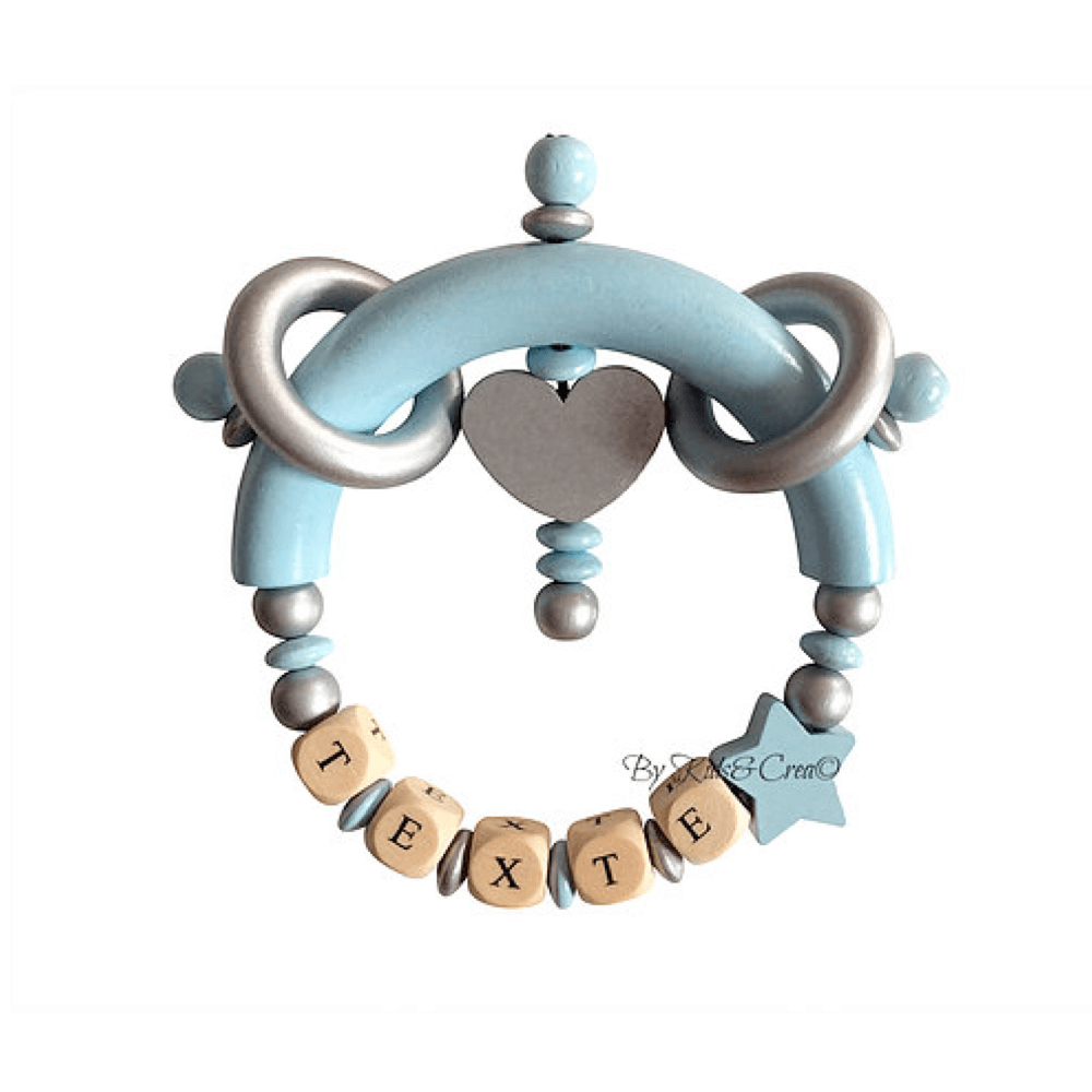 Hochet Bleu Ciel/Argent 1 hochet bois bébé personnalisé garçon bleu