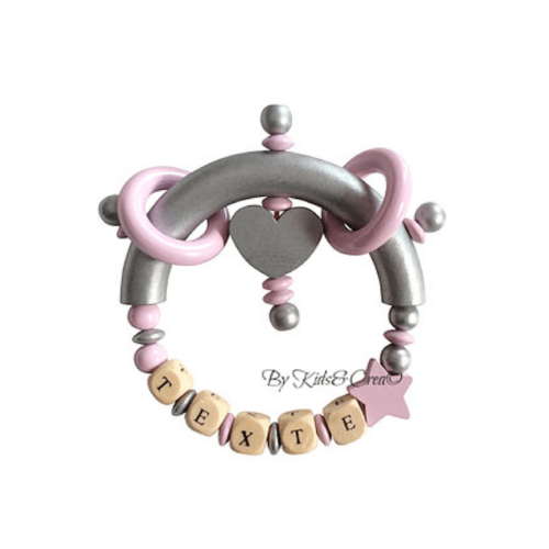 hochet bois bébé prenom argent rose