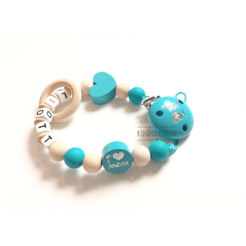 Attache tétine personnalisé bois mom Eliott