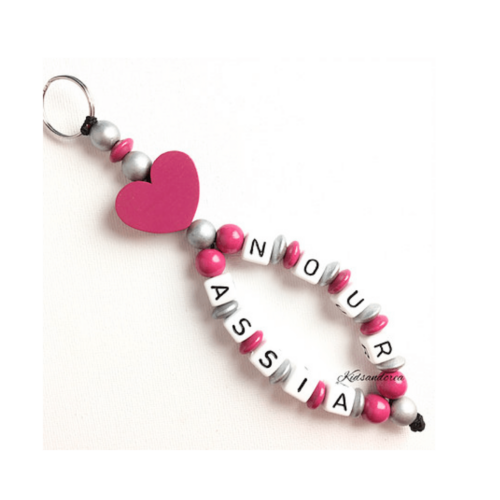 porte clés personnalisé 2 textes gravés coeur rose pour femme