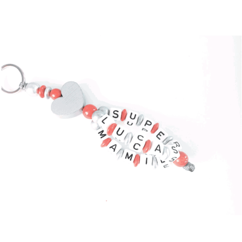 porte clés 3 textes à graver au choix matière perles en bois