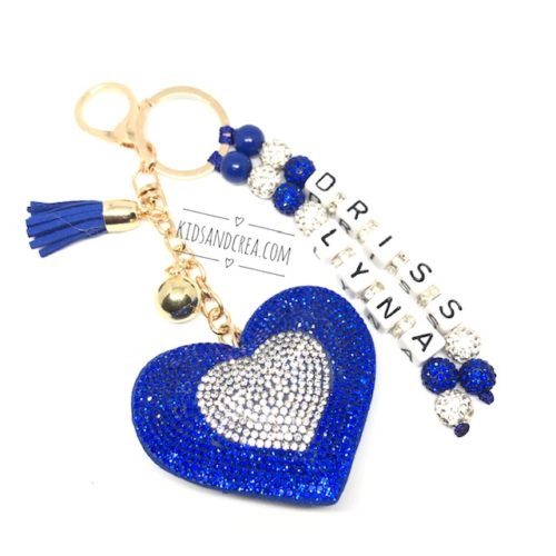 porte-clef-personnalise-coeur bleu strass