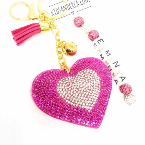 porte-cles-personnalises-coeur strass rose